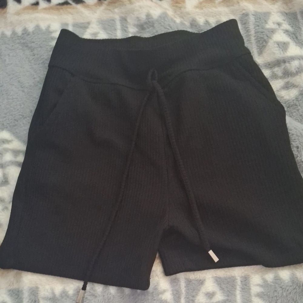 Women’s Black Ribbed Athletic Drawstring Shorts